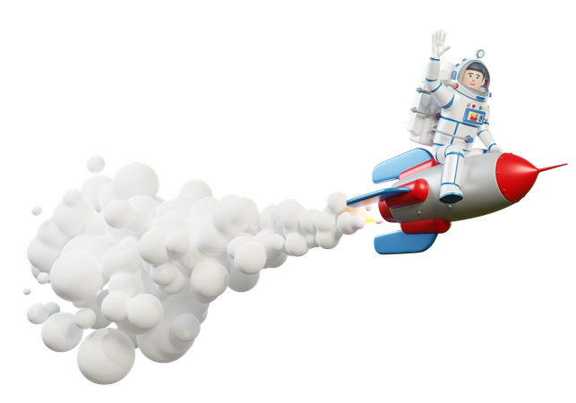 Astronauta em traje espacial andando em foguete  3D Illustration