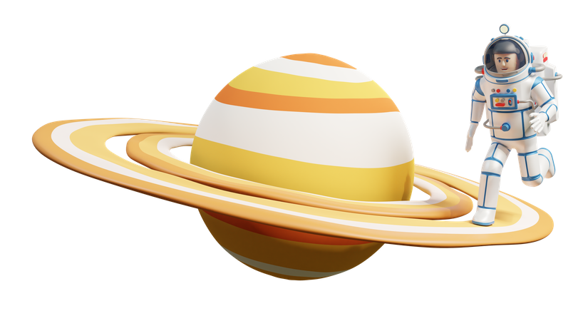 Astronauta em traje espacial nos anéis de Saturno  3D Icon