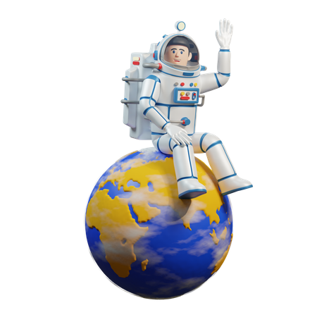 Astronauta em traje espacial fica no planeta Terra  3D Illustration