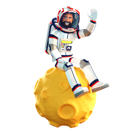 Astronauta em traje espacial sentado na lua  3D Illustration