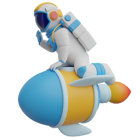Astronauta en cohete  3D Illustration