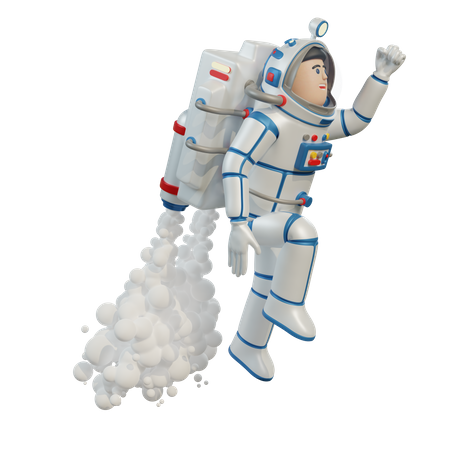 Astronauta en traje espacial con jetpack despega al espacio  3D Illustration