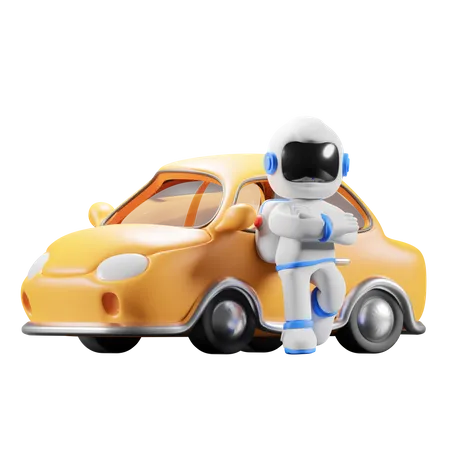 Astronauta esperando perto do carro  3D Illustration