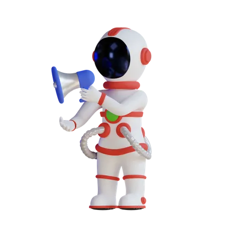 Astronauta falando com megafone  3D Illustration