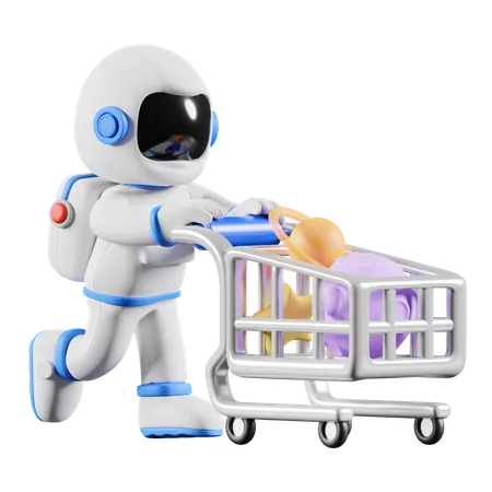 Astronauta fazendo compras no planeta  3D Illustration