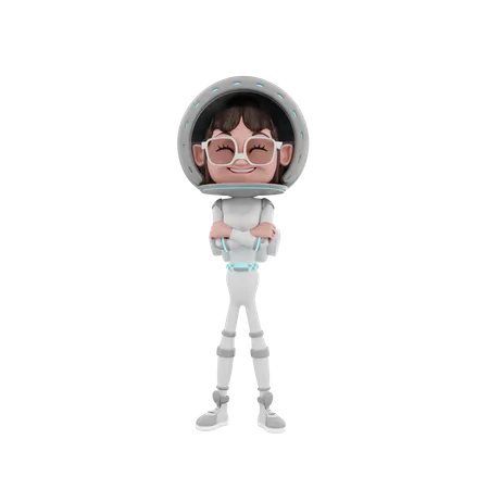 Astronauta feminina em pé  3D Illustration