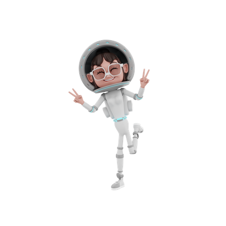 Astronauta feminina mostrando sinal de vitória  3D Illustration