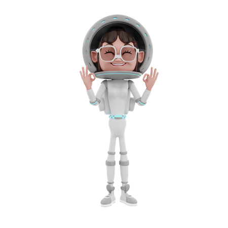 Astronauta feminina mostrando super sinal  3D Illustration