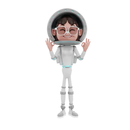 Astronauta feminina mostrando super sinal  3D Illustration
