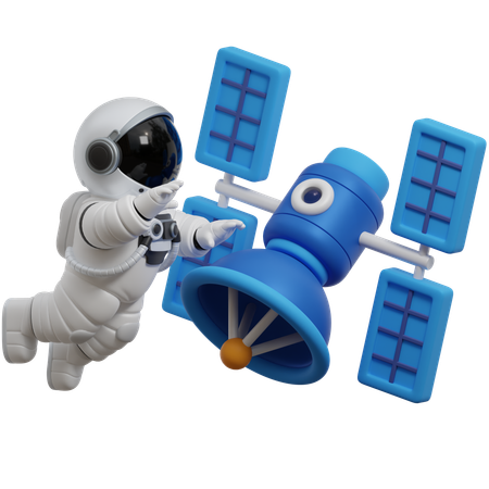 Astronauta flotando cerca del satélite  3D Illustration