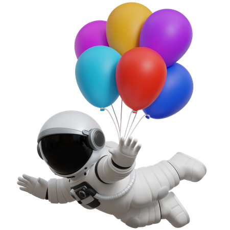 Astronauta flotando con globos.  3D Illustration