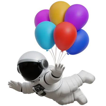 Astronauta flotando con globos.  3D Illustration