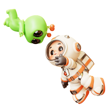 Astronauta flutuando com alienígena  3D Icon