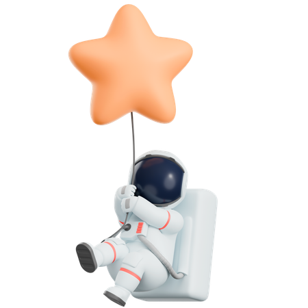 Astronauta flutuando com balão estelar  3D Illustration