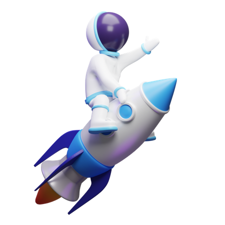 Astronauta fofo indo com um foguete  3D Illustration