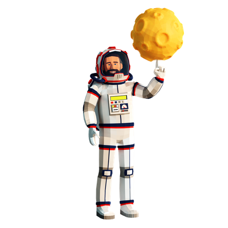 Astronauta girando a lua no dedo  3D Illustration