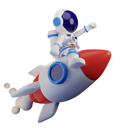 Astronauta haciendo viaje en cohete  3D Illustration