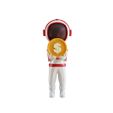 Astronauta sosteniendo moneda de un dólar  3D Illustration