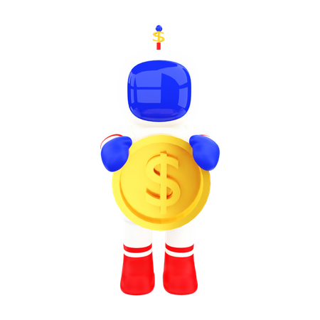 Astronauta sosteniendo moneda  3D Illustration