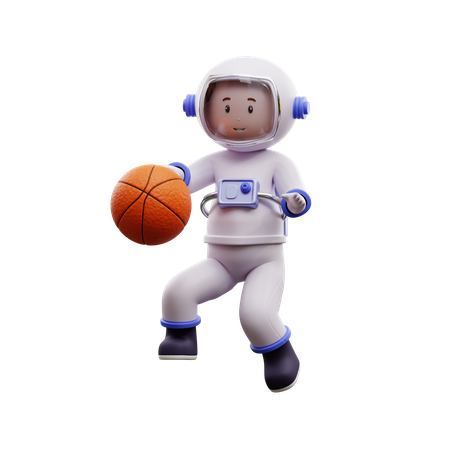 Astronauta jogando basquete  3D Illustration