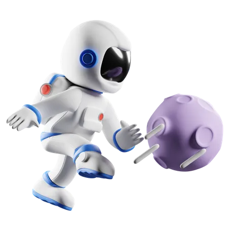 Astronauta jogando futebol  3D Illustration