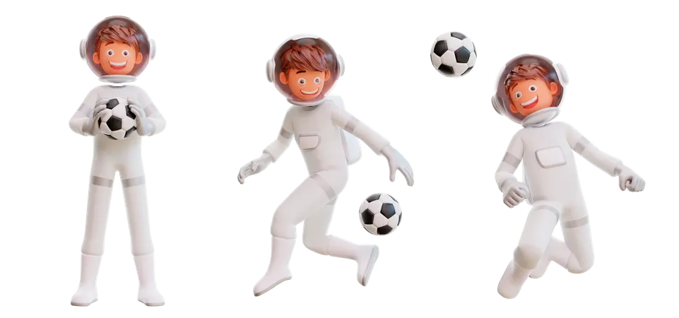 Astronauta brincando com futebol  3D Illustration