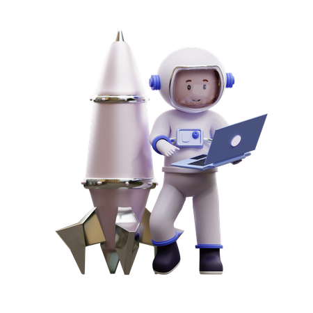 Astronauta jogando laptop  3D Illustration