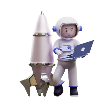 Astronauta jogando laptop  3D Illustration