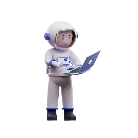 Astronauta jogando laptop  3D Illustration