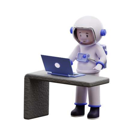 Astronauta jogando laptop  3D Illustration