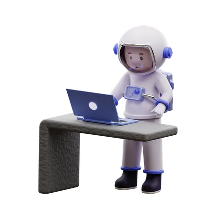 Astronauta jogando laptop  3D Illustration