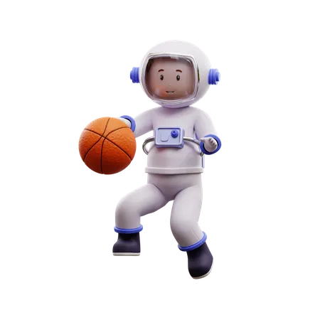 Astronauta jugando baloncesto  3D Illustration
