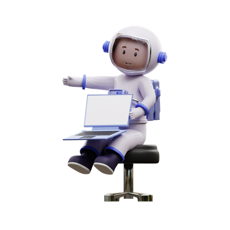 Astronauta jugando laptop  3D Illustration