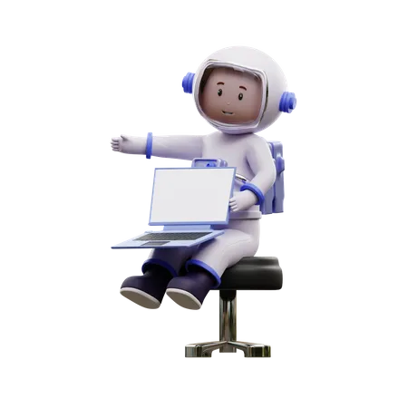 Astronauta jugando laptop  3D Illustration