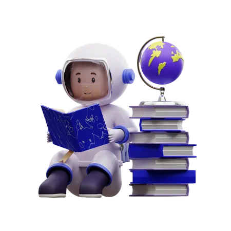 Astronauta leyendo un libro  3D Illustration