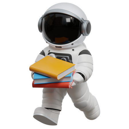 Astronauta llevando libros  3D Illustration