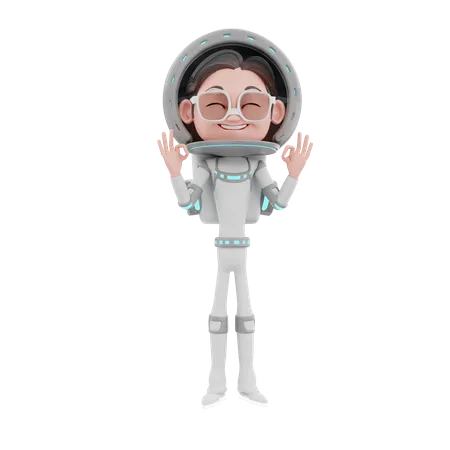 Astronauta masculino mostrando super signo  3D Illustration