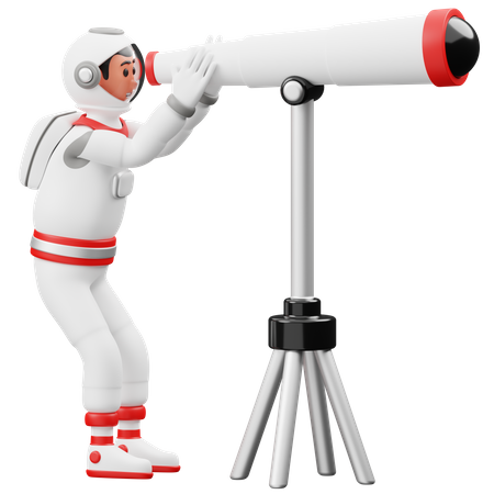 Astronauta mirando a través de un telescopio  3D Illustration
