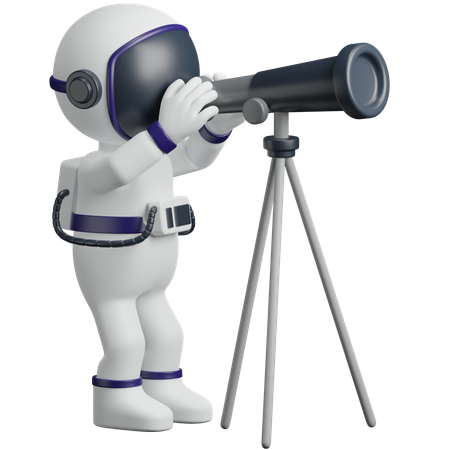 Astronauta mirando a través del telescopio  3D Icon