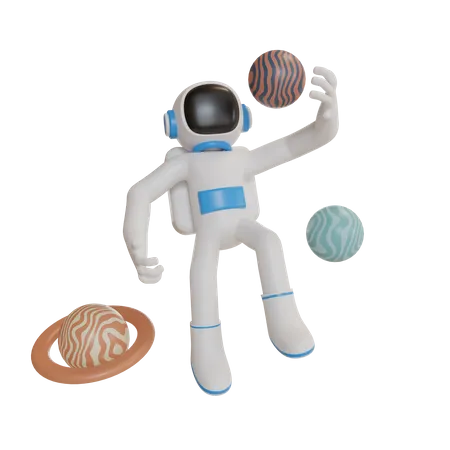 Astronauta mirando planetas  3D Illustration