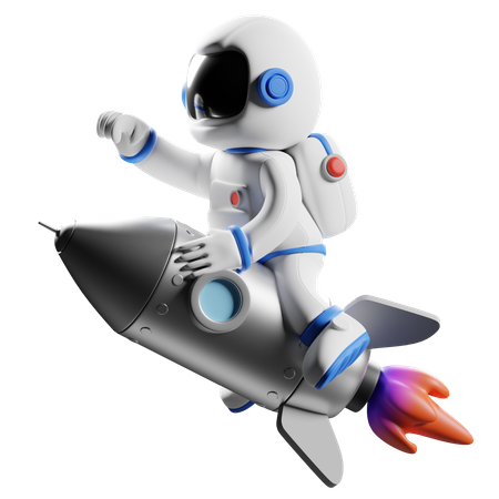 Astronauta montando en cohete  3D Illustration