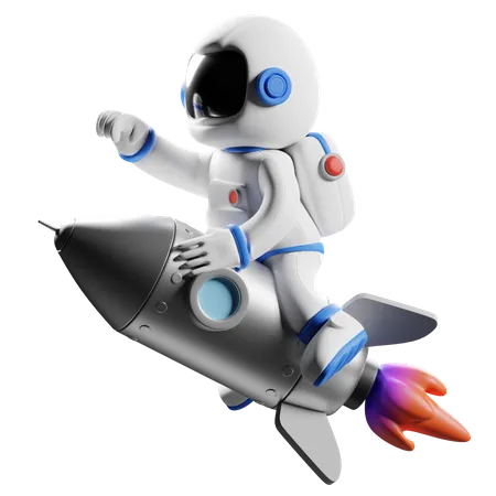 Astronauta montando en cohete  3D Illustration