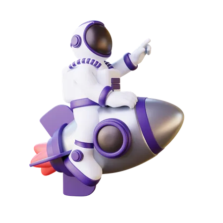 Astronauta montando en cohete  3D Illustration