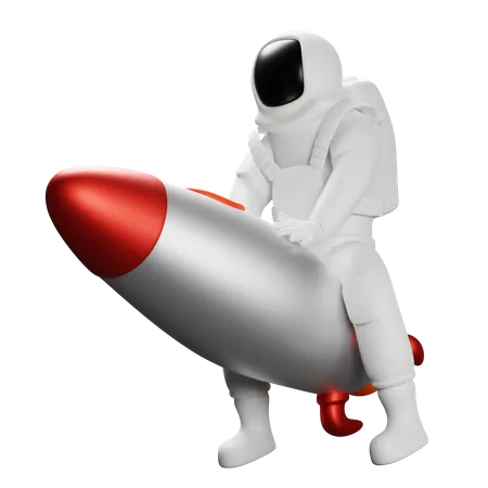 Astronauta montando cohete  3D Illustration