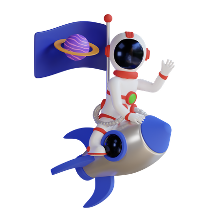 Astronauta montando cohete con bandera de planeta  3D Illustration