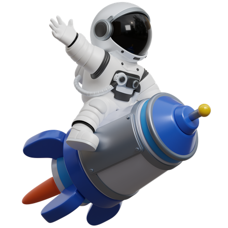 Astronauta andando de foguete  3D Illustration