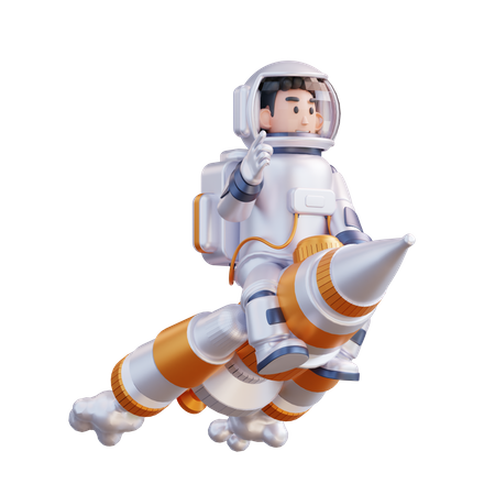 Astronauta andando de foguete  3D Illustration