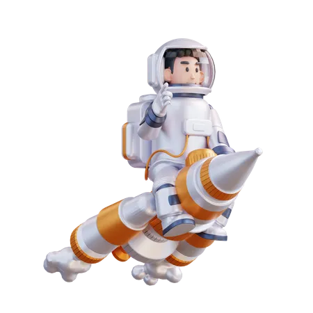 Ilustracao 3 D De Astronauta Montando Um Foguete 3D Illustration