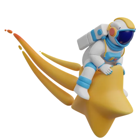 Astronauta montando uma estrela  3D Illustration
