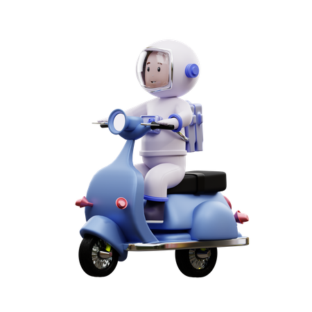 Astronauta montando un scooter  3D Illustration